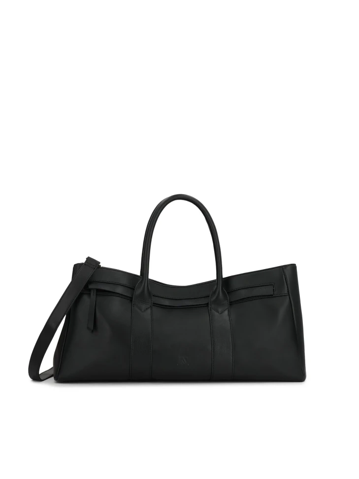 kazar Black handbag made of soft natural leather with elongated cut