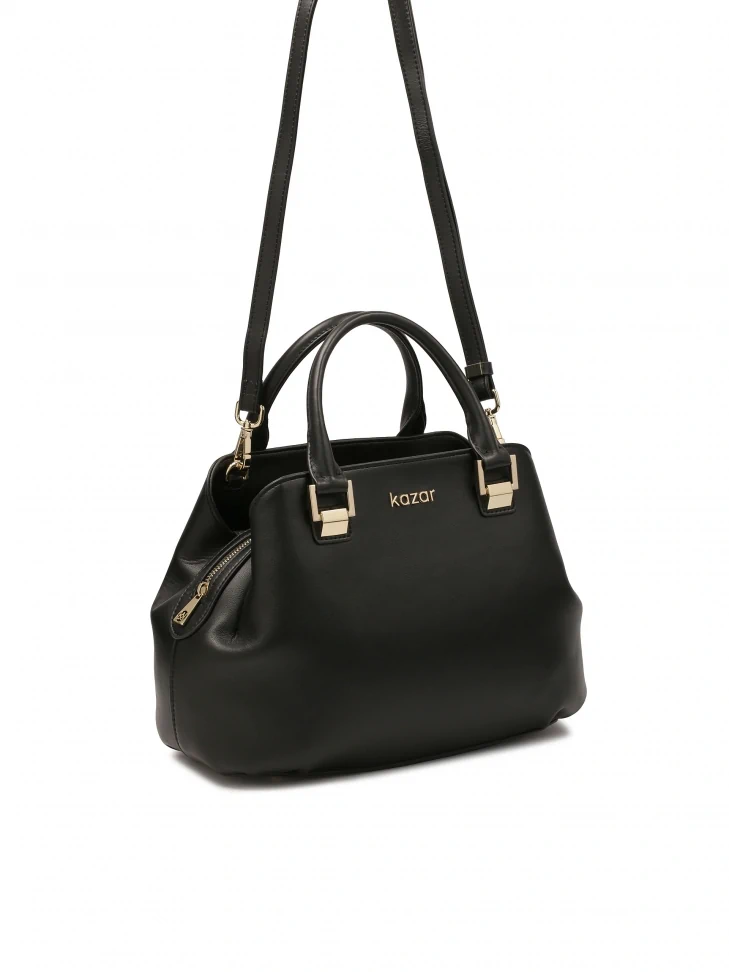 Kazar Black Handbag With Handles And Detachable Strap