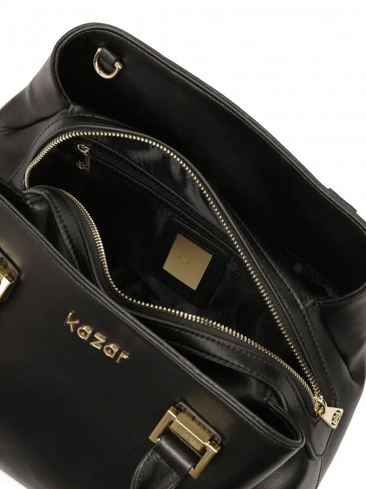 Kazar Black Handbag With Handles And Detachable Strap