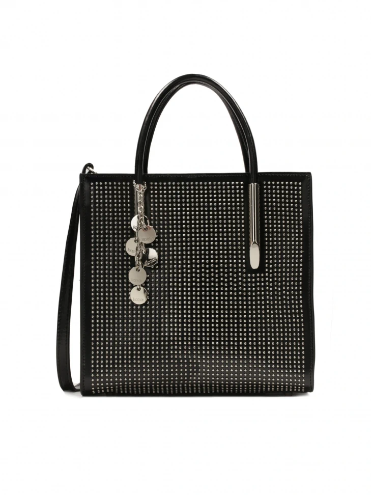 kazar Black handbag with key ring decorated with silver rhinestones