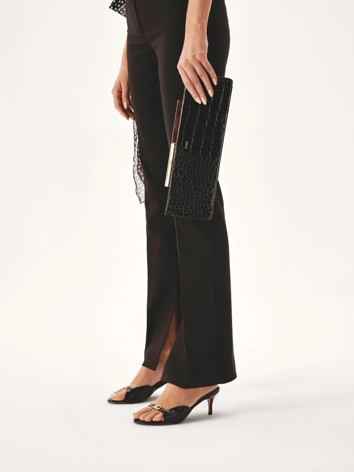 Kazar Black Heeled Mules Made Of Embossed Patent Leather