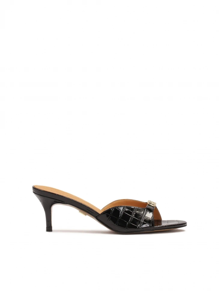 kazar Black heeled mules made of embossed patent leather