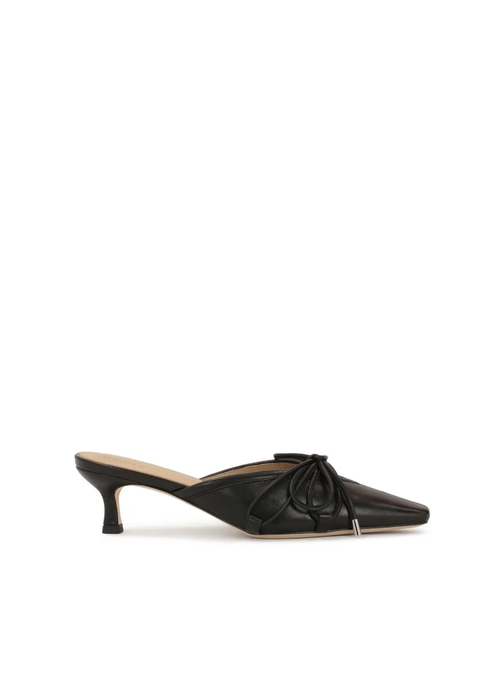 kazar Black heeled mules with built in front and bow detail