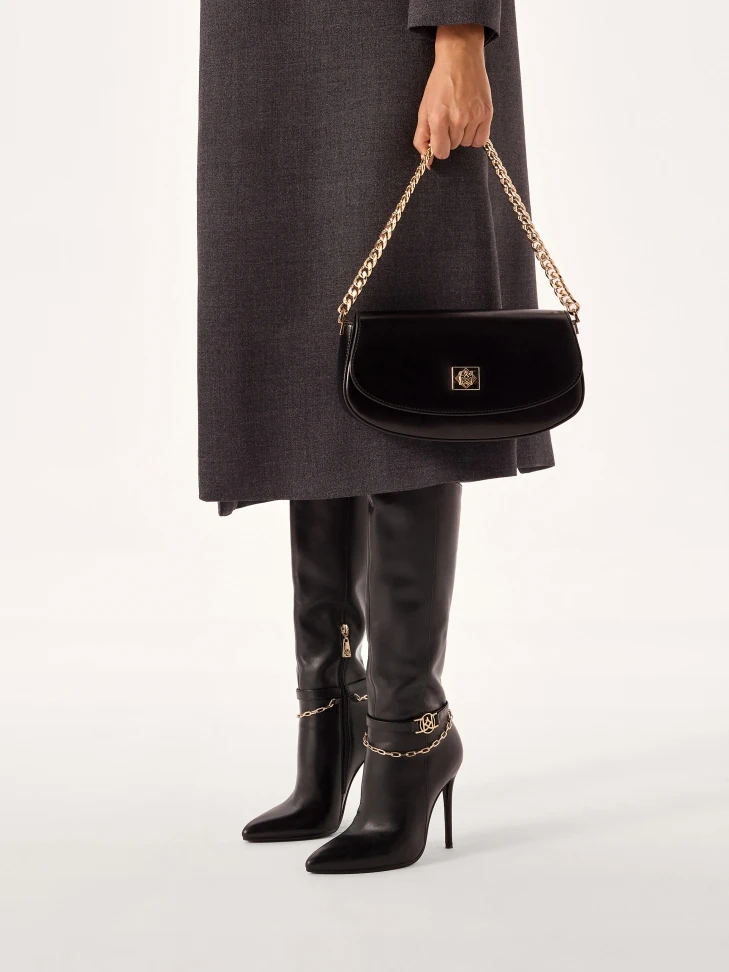 Kazar Black High Stiletto Boots With Decorative Chain