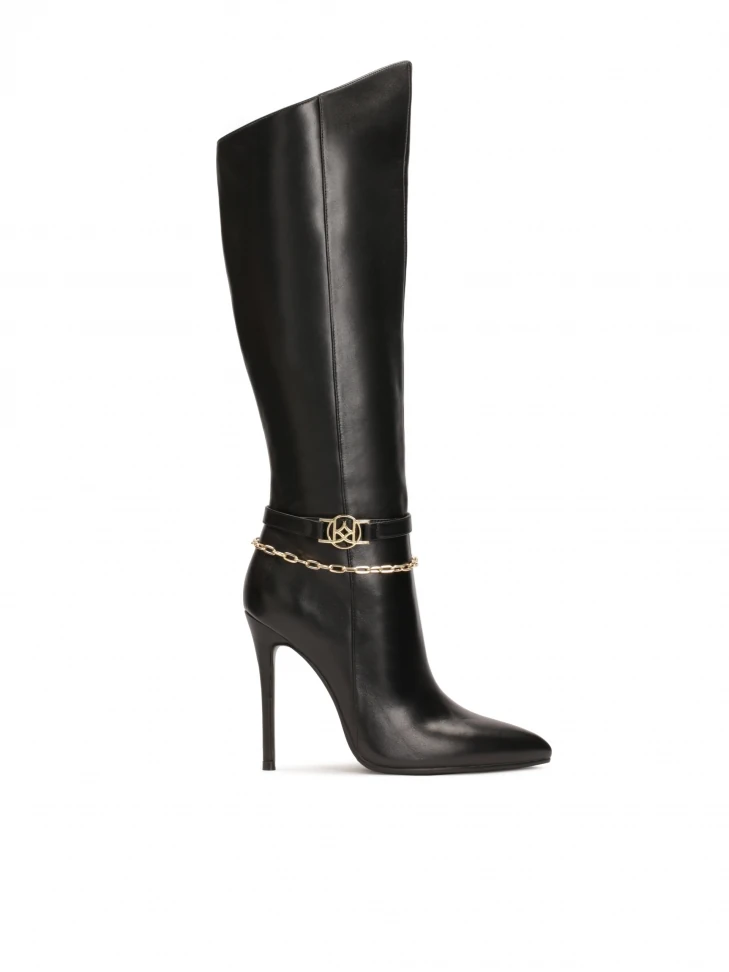 kazar Black high stiletto boots with decorative chain