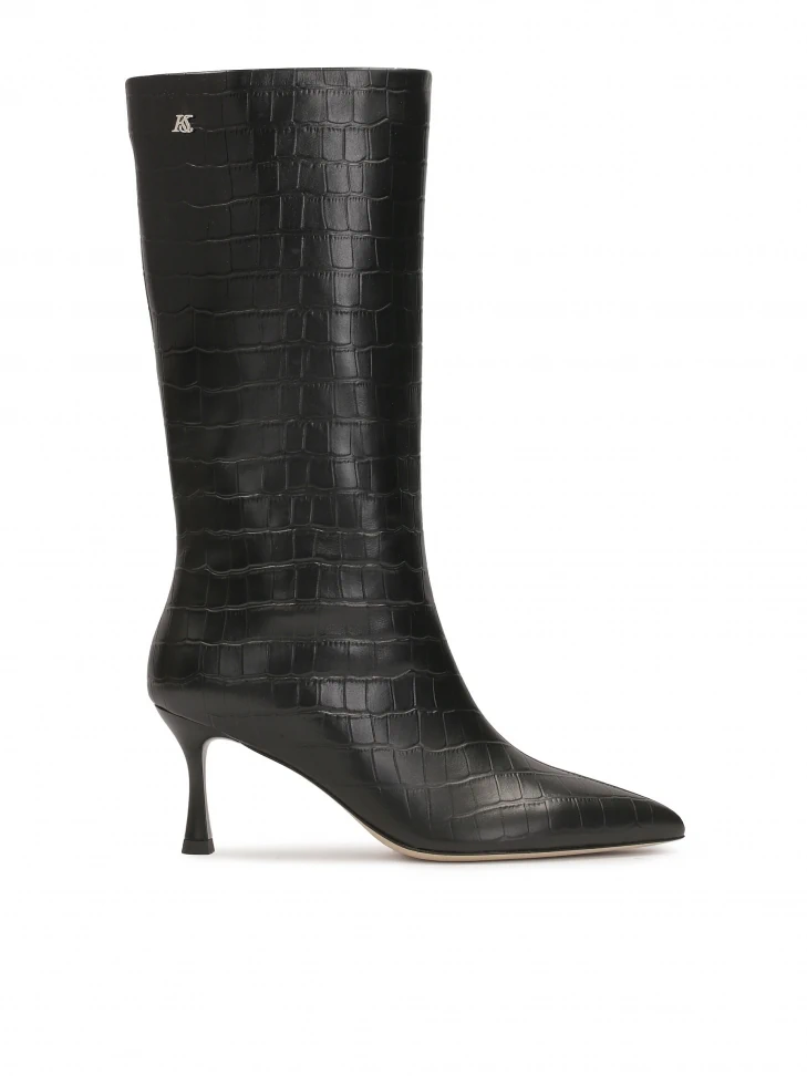 kazar Black high top boots with embossed leather upper