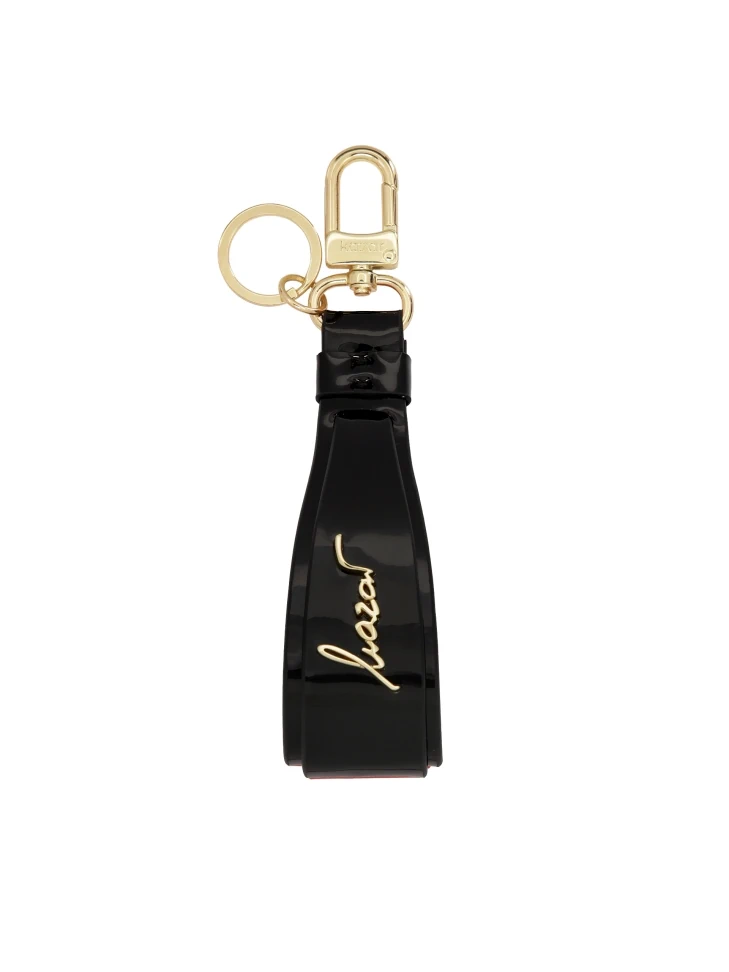 kazar Black key ring with leather strap decorated with logos