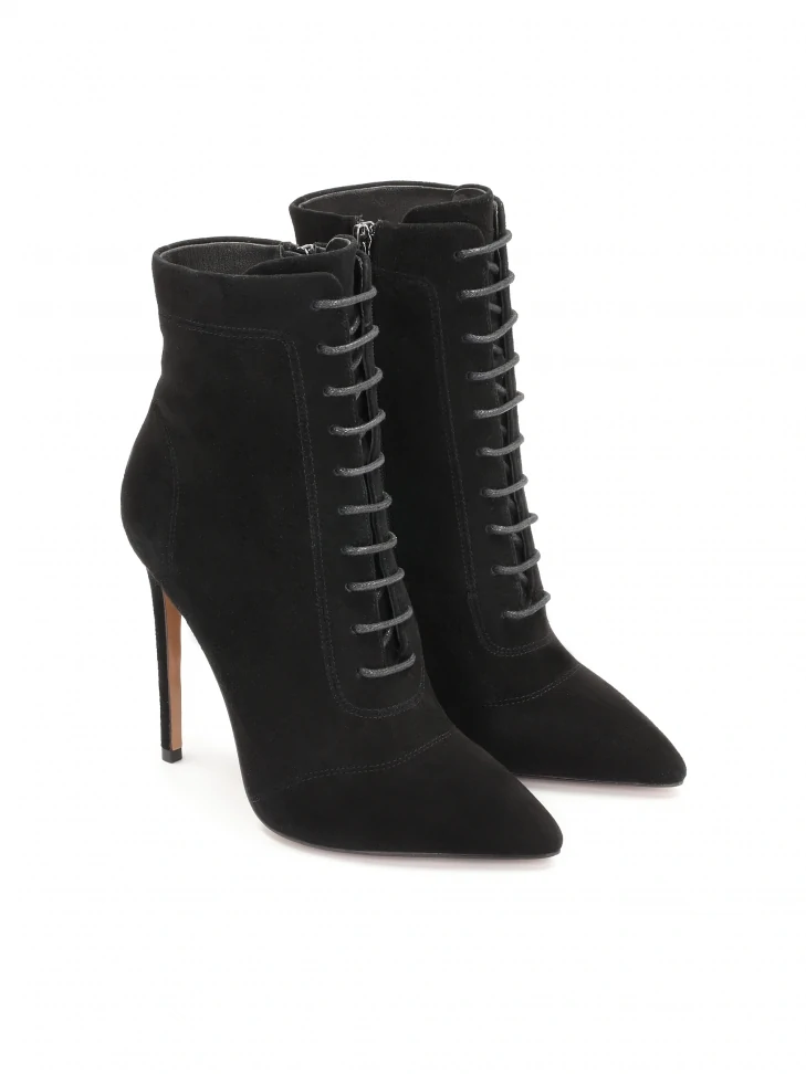 Kazar Black Ladies' Booties With Pointed Toe Caps And High Heels