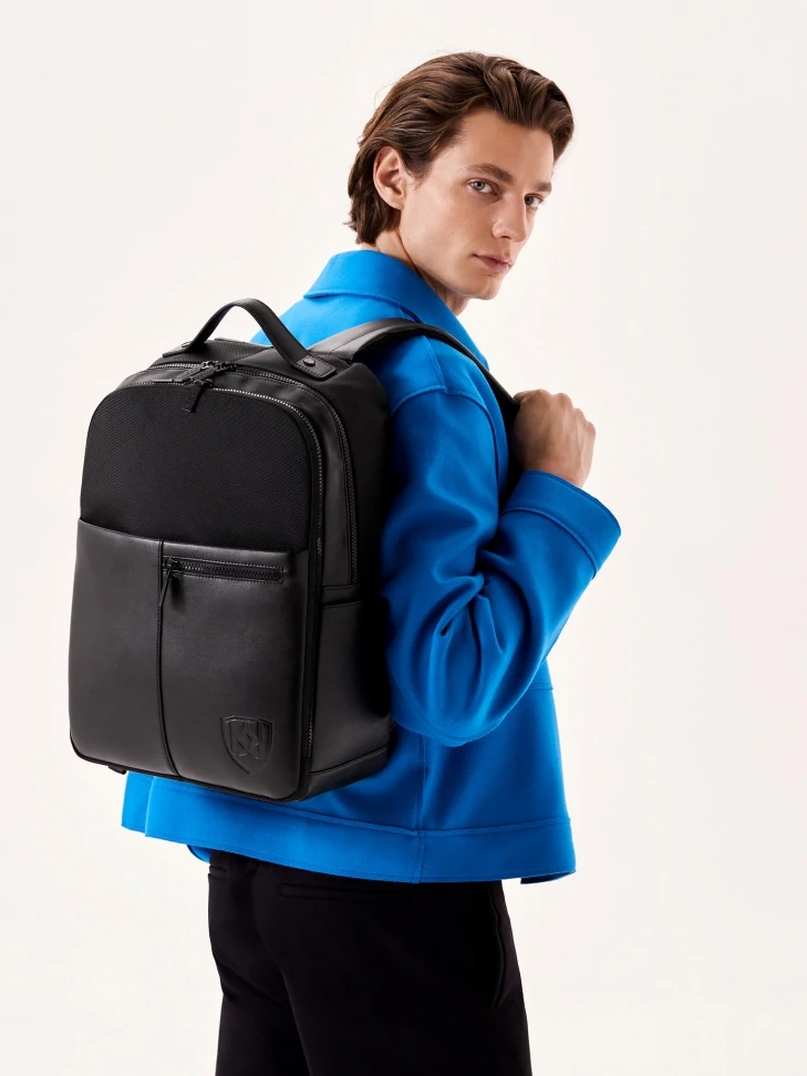 Kazar Black Large Men's Backpack In Fabric And Synthetic Leather