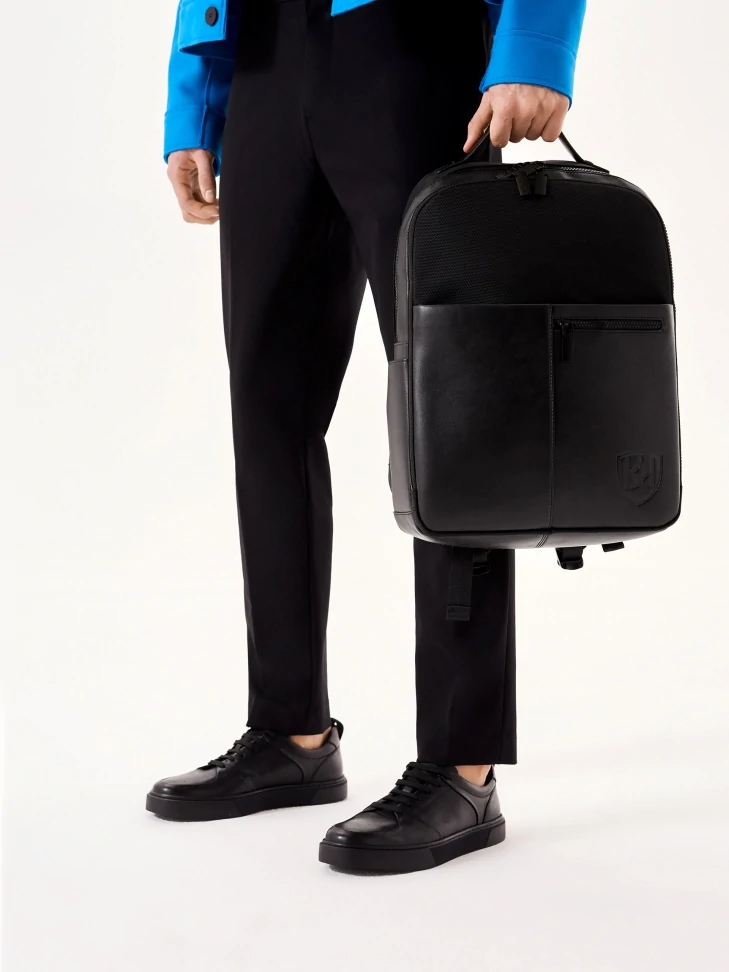 Kazar Black Large Men's Backpack In Fabric And Synthetic Leather