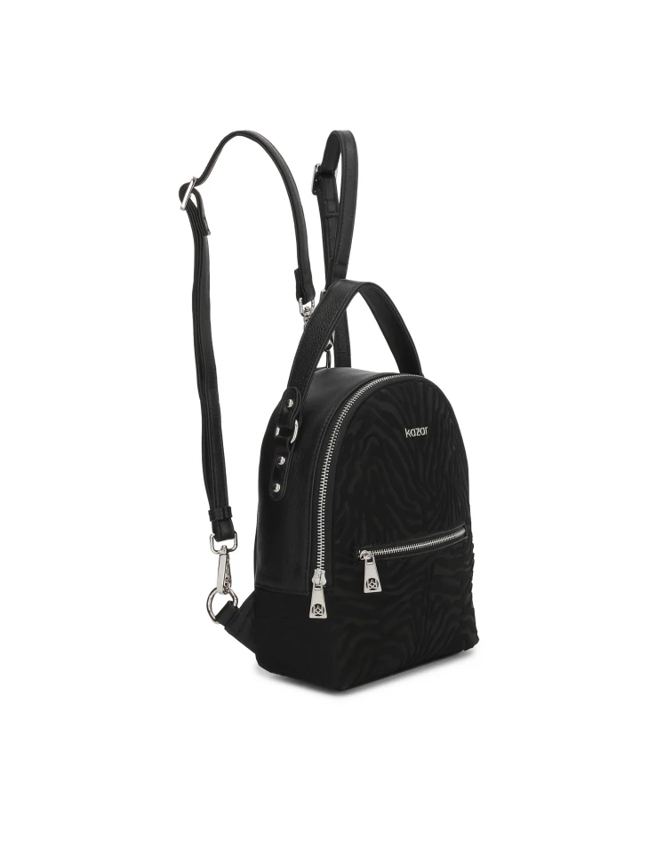 Kazar Black Leather Backpack With Bristles And Animal Print