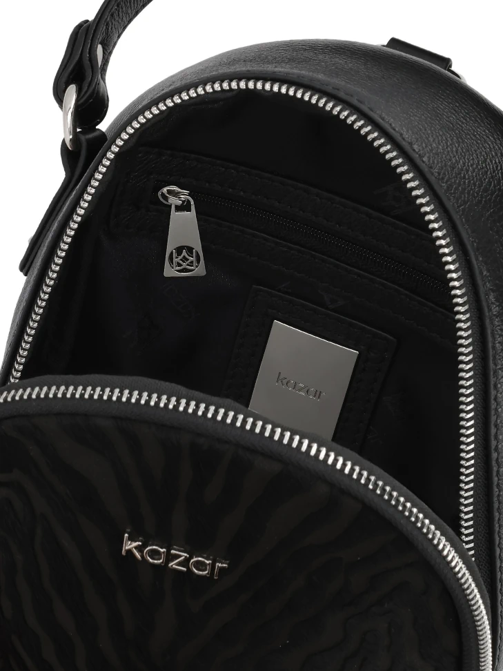 Kazar Black Leather Backpack With Bristles And Animal Print