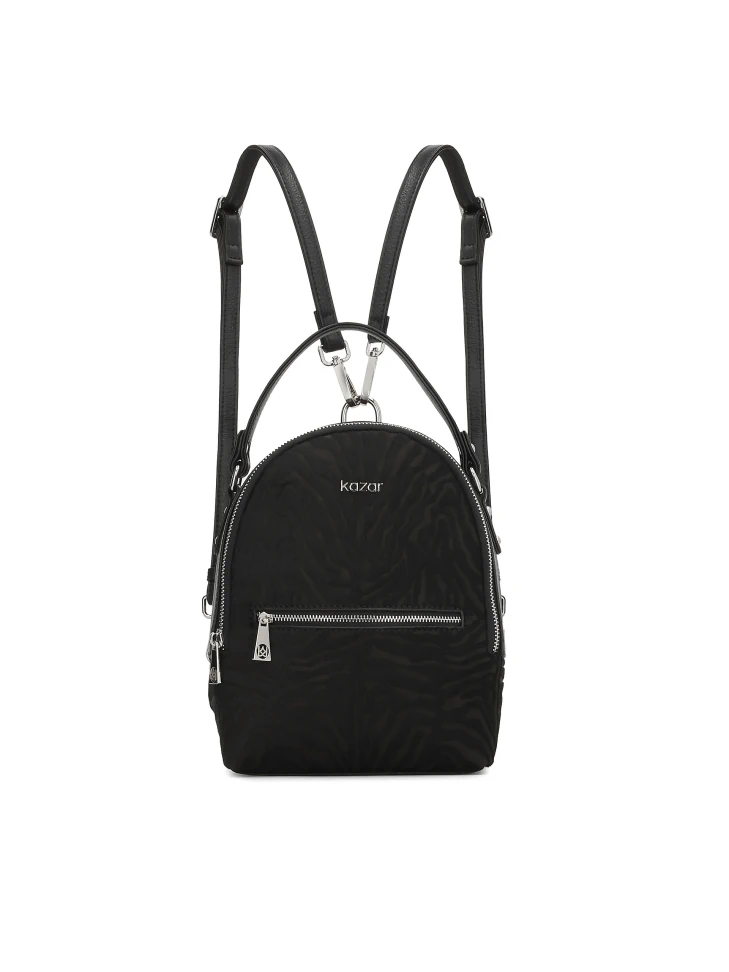 kazar Black leather backpack with bristles and animal print