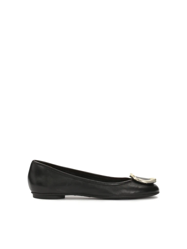 kazar Black leather ballerinas with large metal embellishment