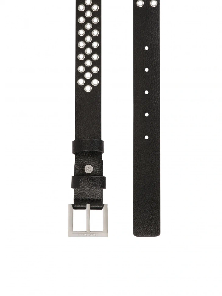 Kazar Black Leather Belt Decorated With Silver Eyelets