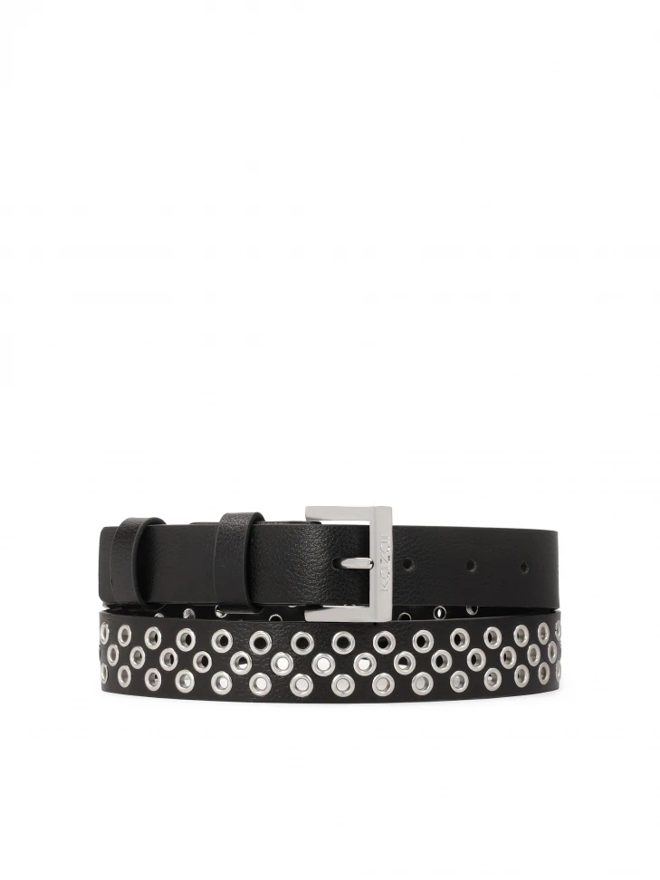 kazar Black leather belt decorated with silver eyelets