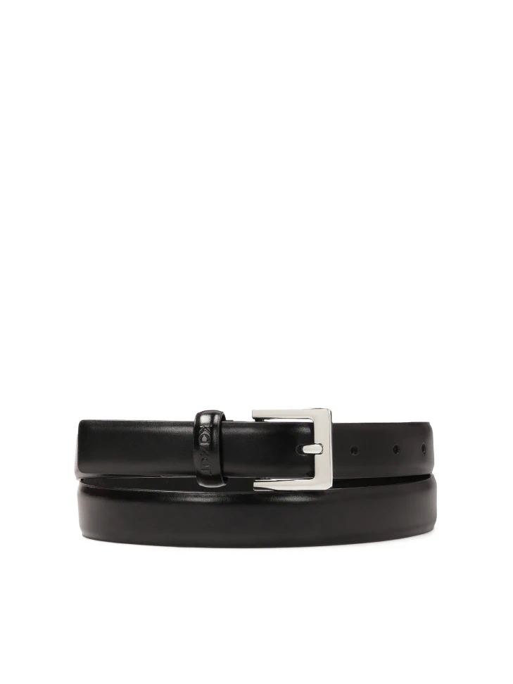 kazar Black leather belt with logoed loop and silver buckle
