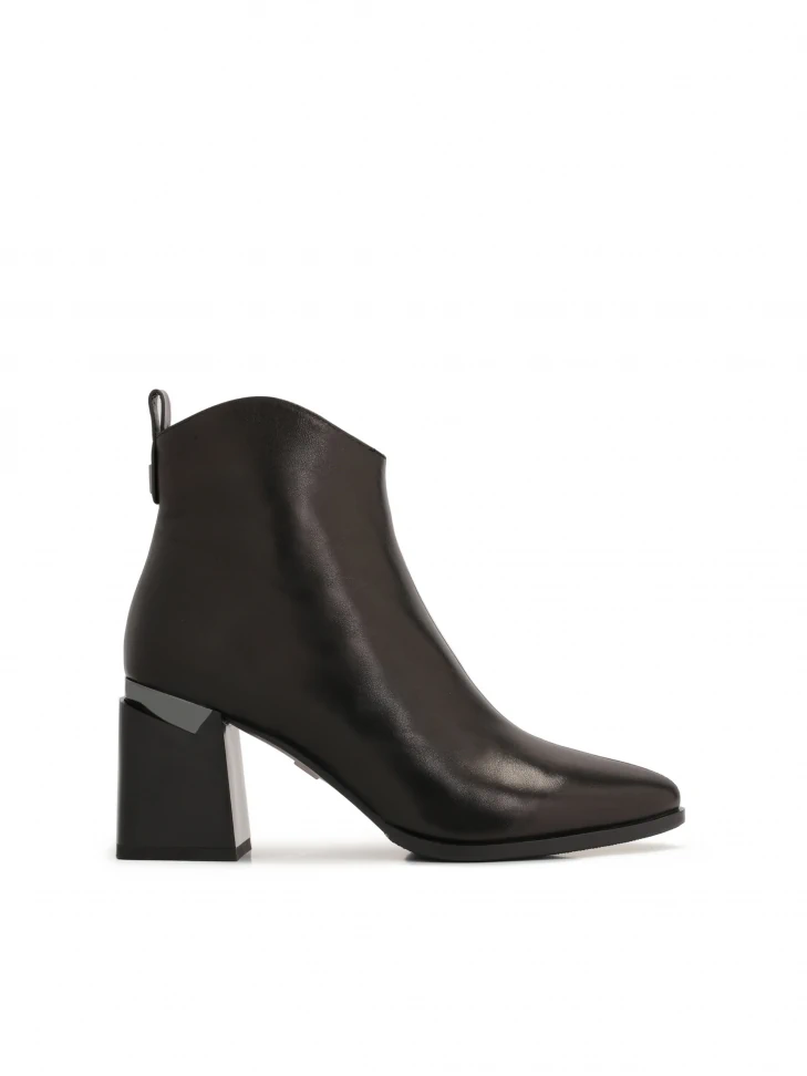 kazar Black leather booties on a block heel with a metal insert