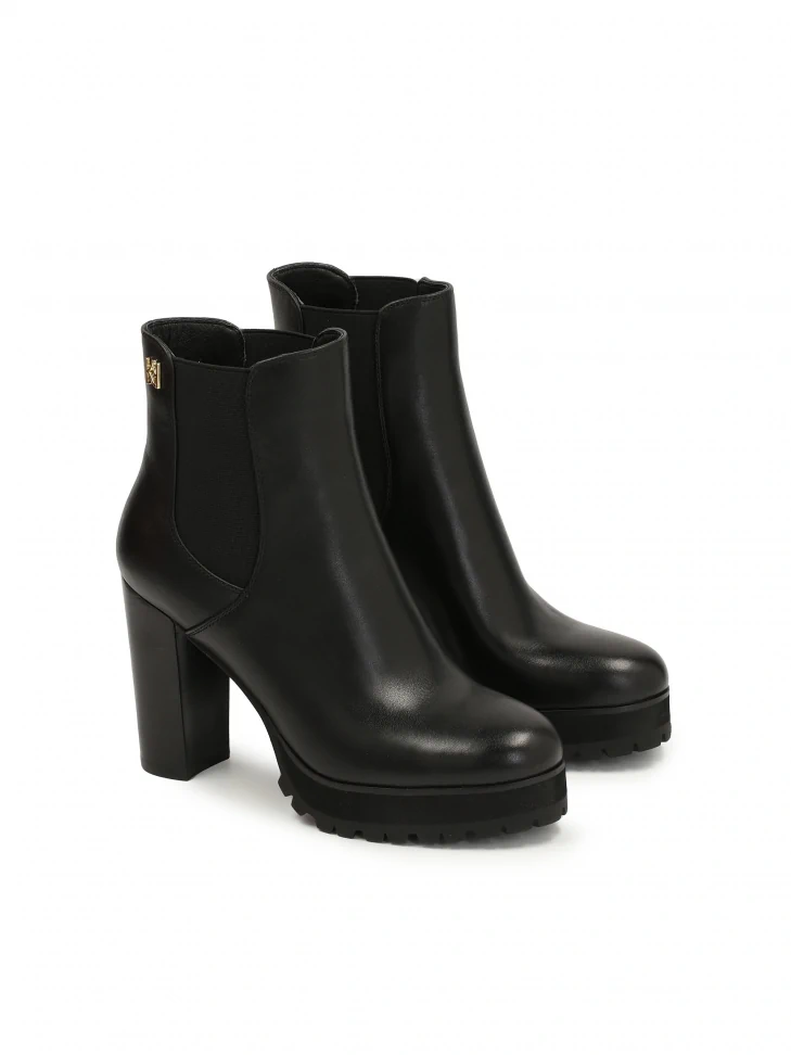 Kazar Black Leather Booties With Platform And Elastics In The Upper
