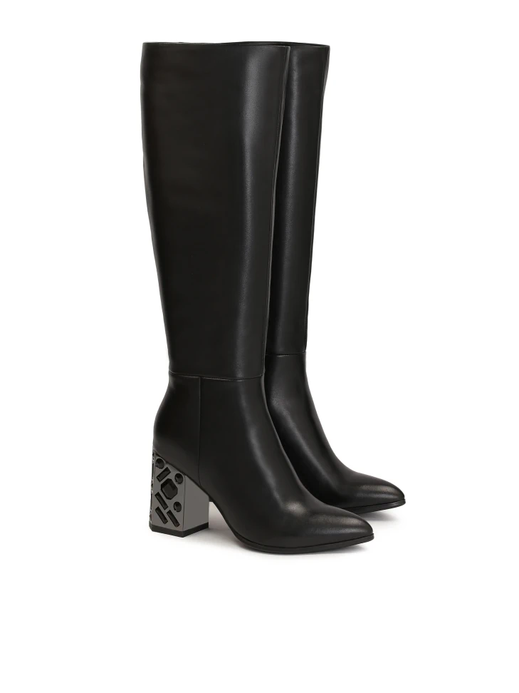 Kazar Black Leather Boots On A Metal Heel Decorated With Crystals