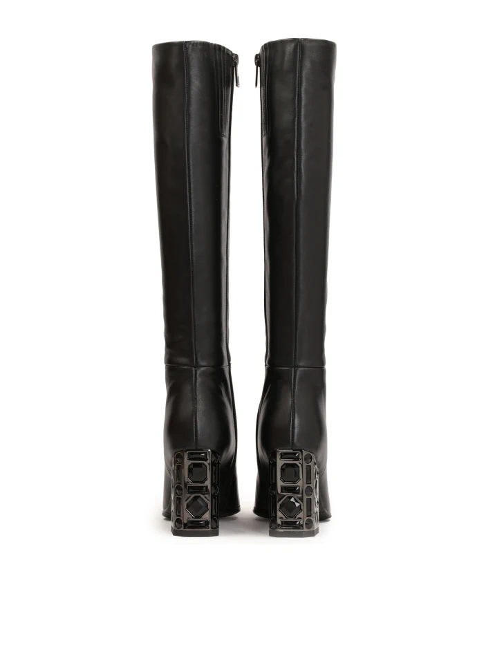 Kazar Black Leather Boots On A Metal Heel Decorated With Crystals