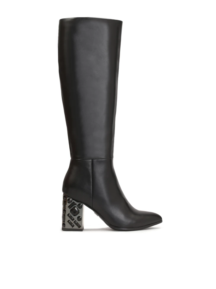 kazar Black leather boots on a metal heel decorated with crystals