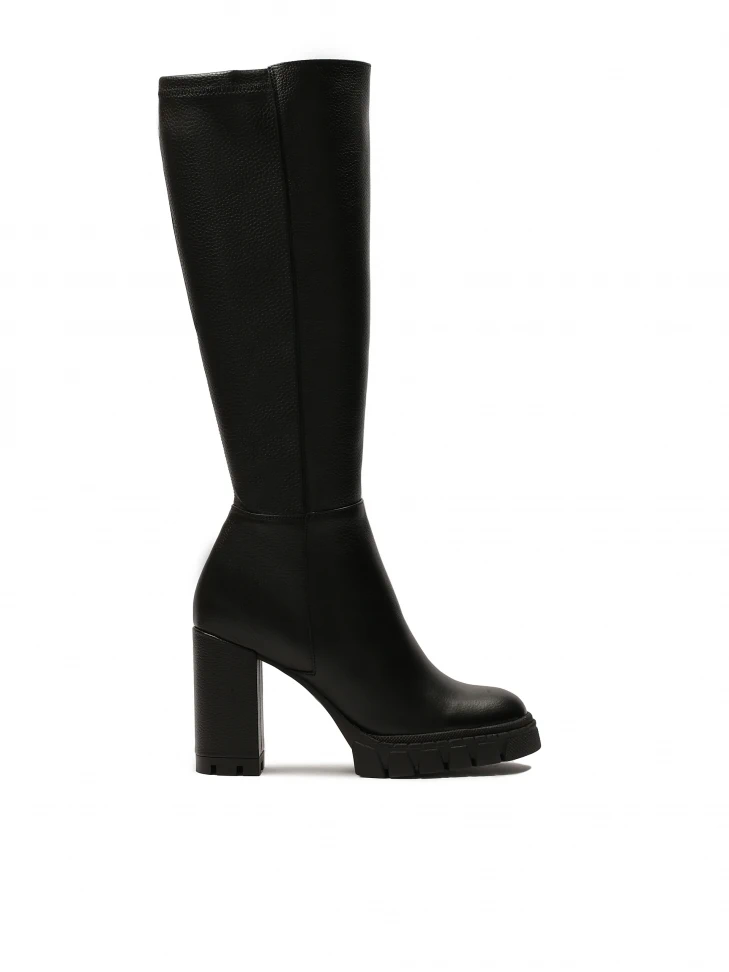 kazar Black leather boots with comfortable wide heel