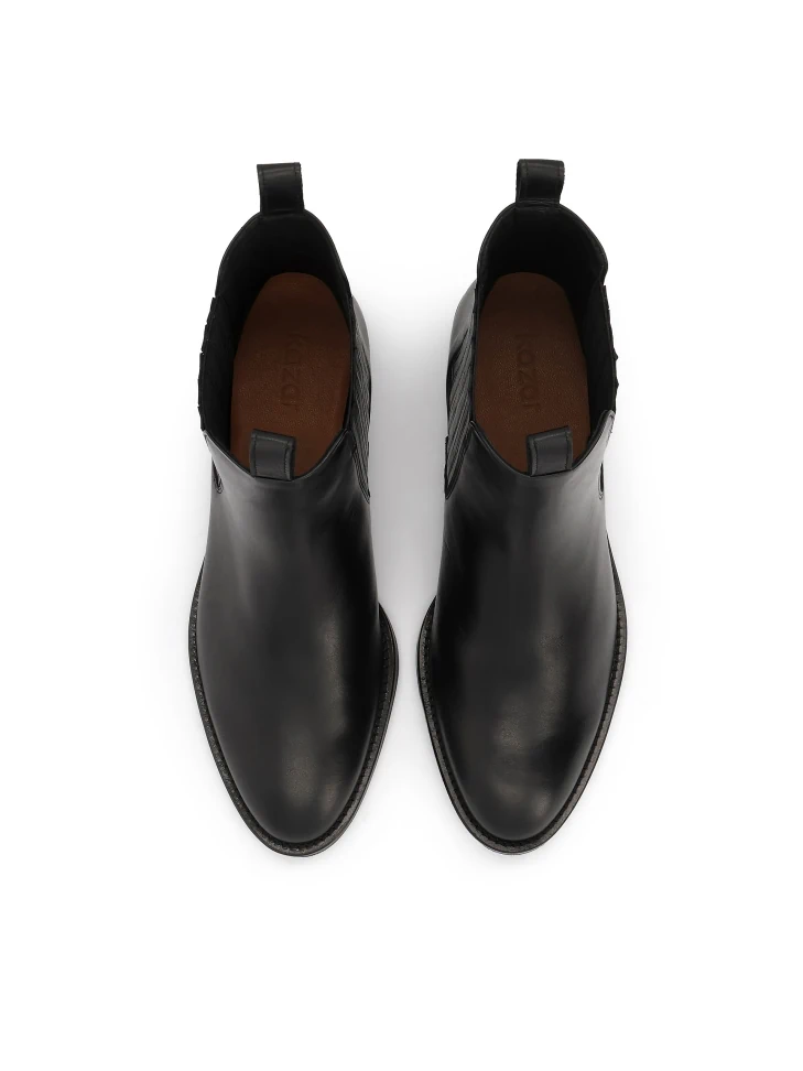 Kazar Black Leather Boots With Elastic Inserts And Loops