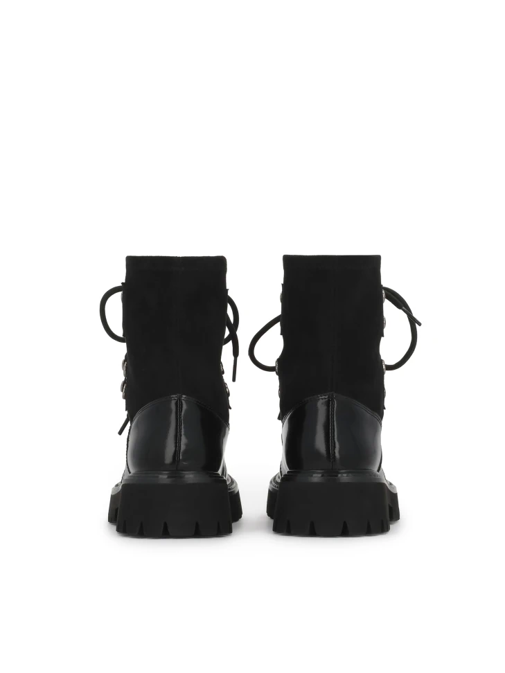 Kazar Black Leather Boots With Fabric Upper And Trep Sole