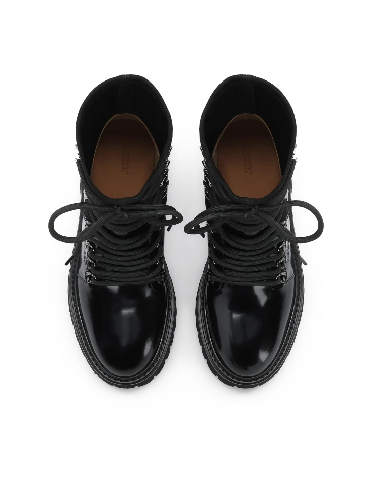 Kazar Black Leather Boots With Fabric Upper And Trep Sole