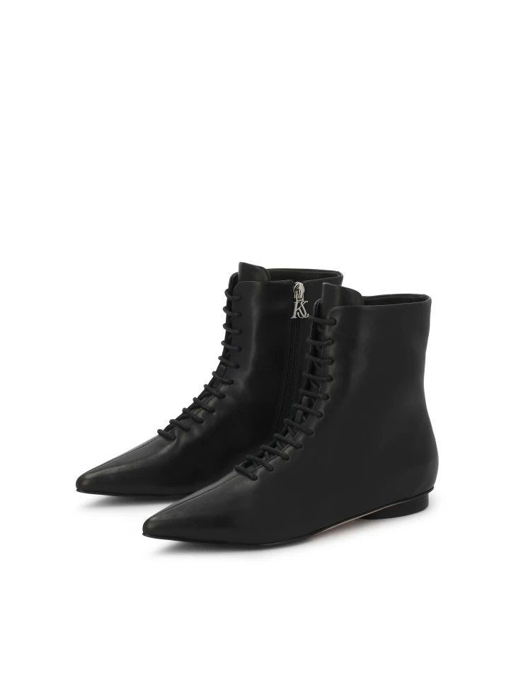 Kazar Black Leather Boots With Zipper Closure And Silver Logo-adorned Toehold