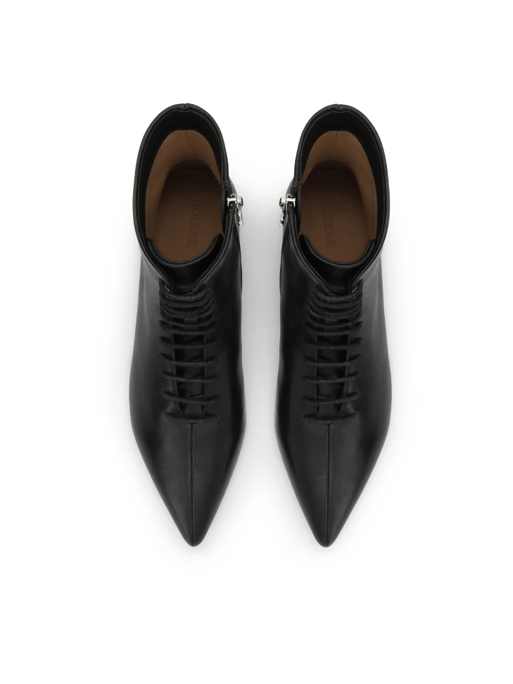 Kazar Black Leather Boots With Zipper Closure And Silver Logo-adorned Toehold