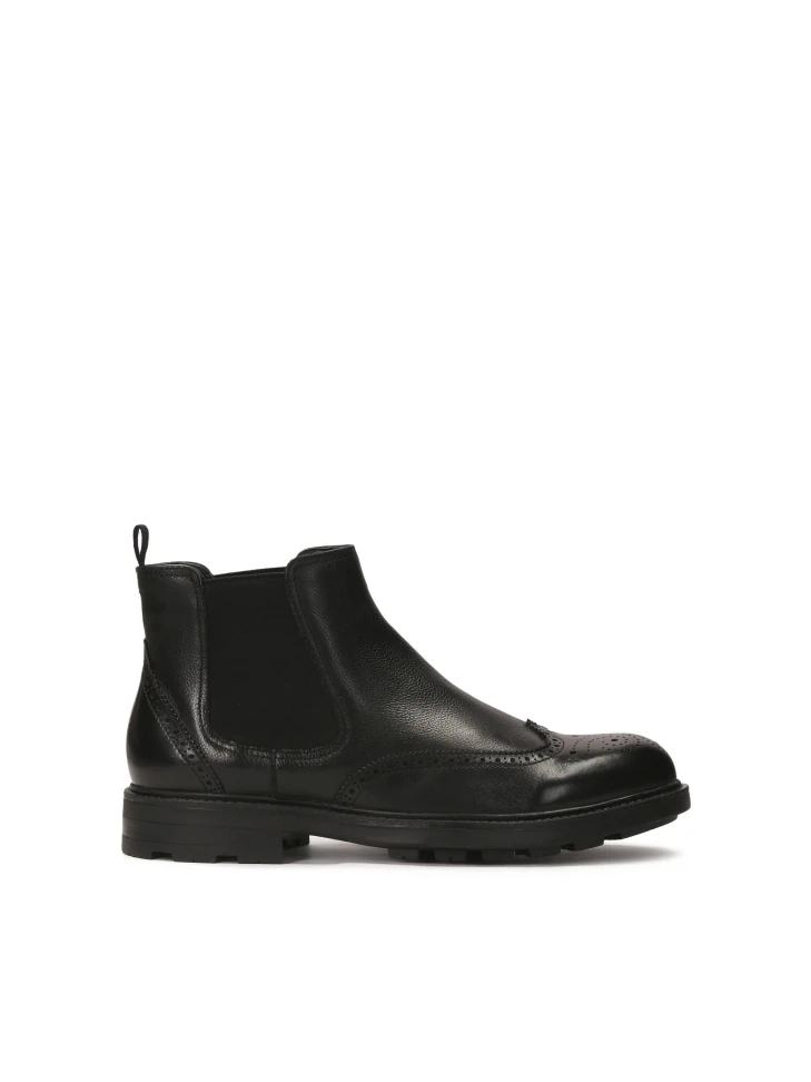 kazar Black leather Chelsea boots with openwork embellishment
