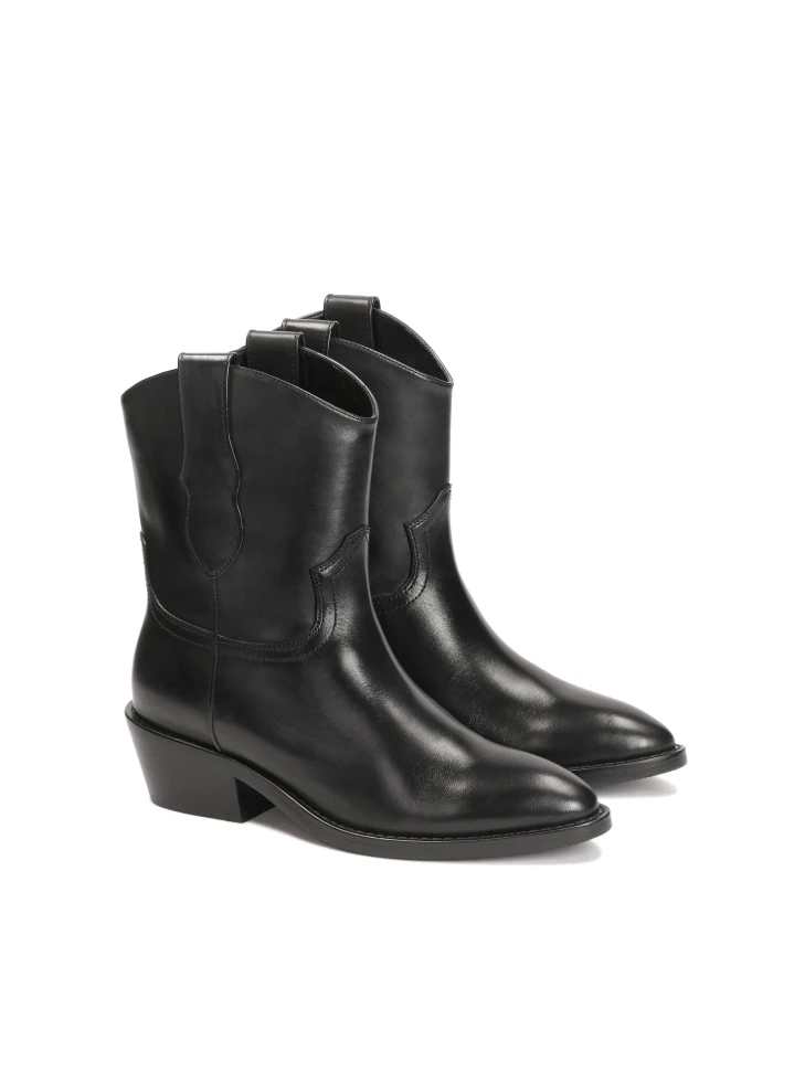 Kazar Black Leather Cowboy Boots With Slip-on Upper