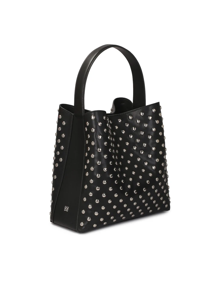 Kazar Black Leather Handbag Decorated With Round Rivets
