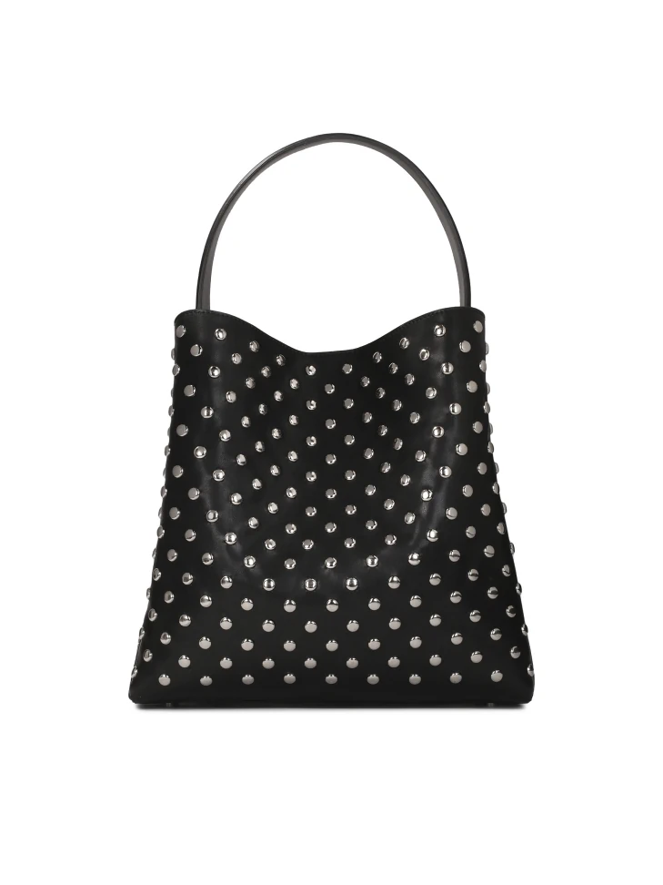 kazar Black leather handbag decorated with round rivets