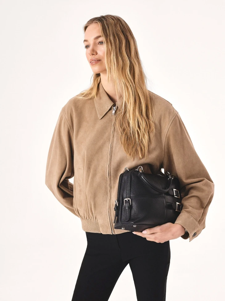 Kazar Black Leather Handbag With Detachable Handles