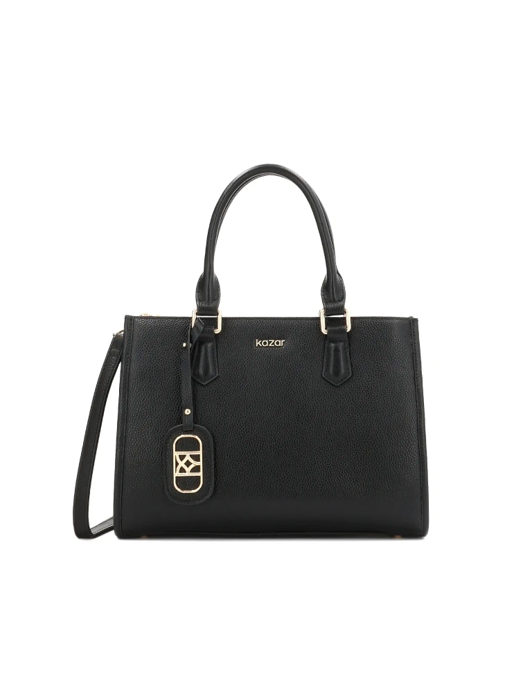 kazar Black leather handbag with detachable strap and lockable compartment