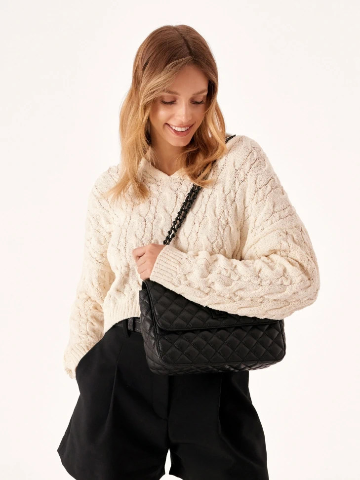 Kazar Black Leather Handbag With Quilted Oblong Shape