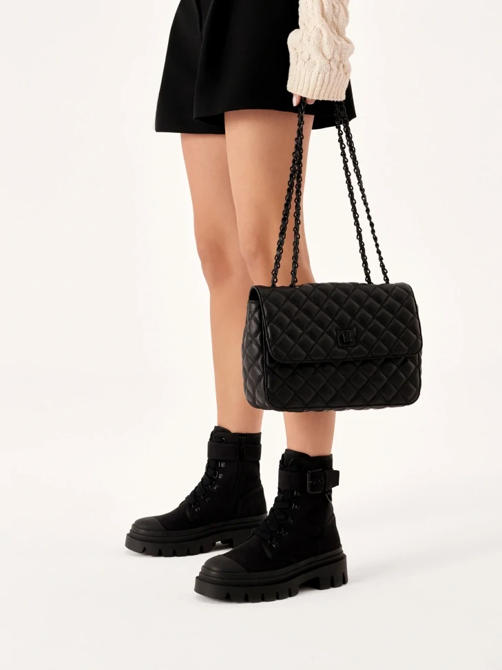 Kazar Black Leather Handbag With Quilted Oblong Shape