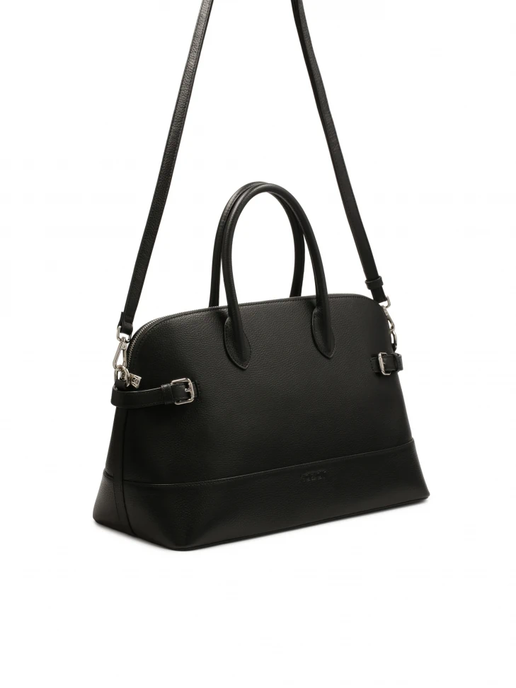 Kazar Black Leather Handbag With Straps On The Sides