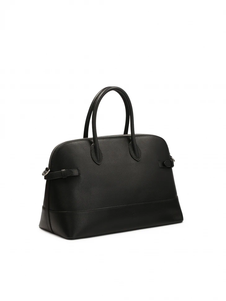 Kazar Black Leather Handbag With Straps On The Sides