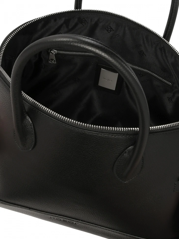 Kazar Black Leather Handbag With Straps On The Sides