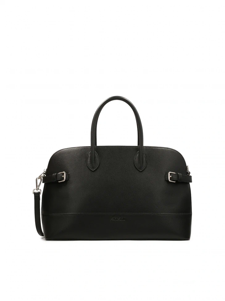kazar Black leather handbag with straps on the sides