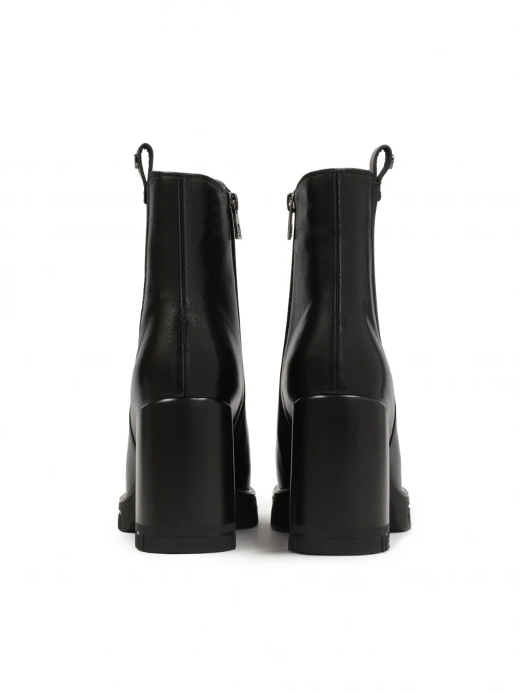 Kazar Black Leather High Booties With Zip And Elastic Insert