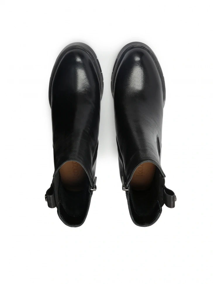 Kazar Black Leather High Booties With Zip And Elastic Insert