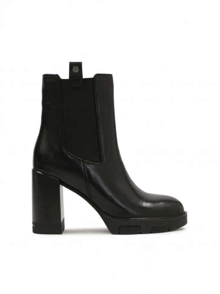 kazar Black leather high booties with zip and elastic insert