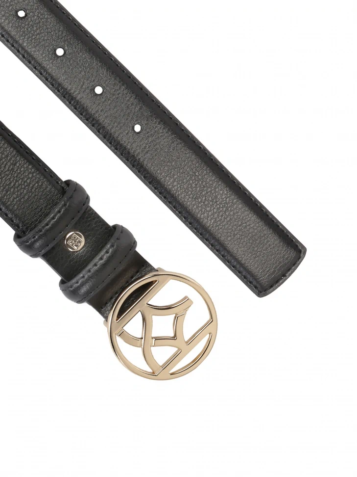 Kazar Black Leather Ladies' Belt With A Round Buckle With Monogram