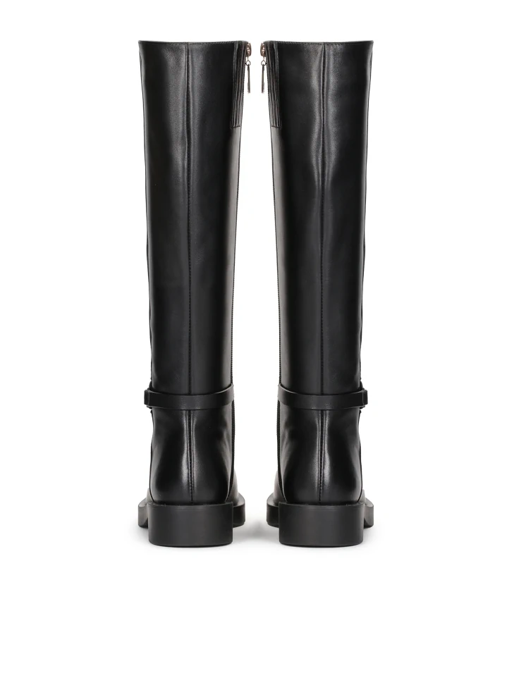 Kazar Black Leather Ladies' Boots With Metal Monogram
