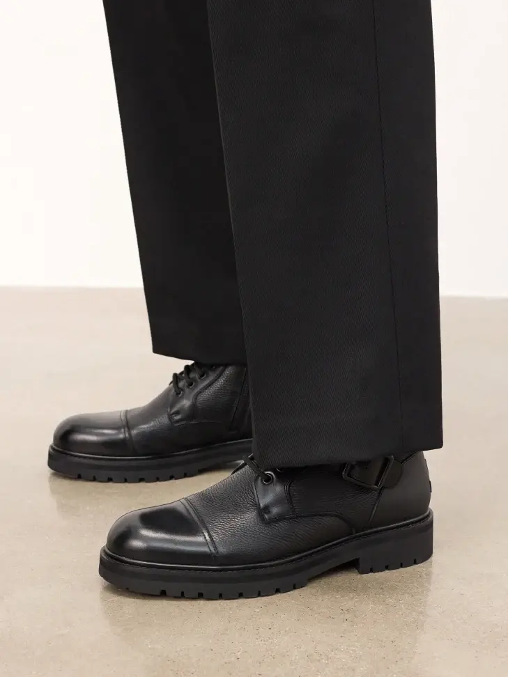 Kazar Black Leather Men's Boots With Buckles And Lace-up Upper